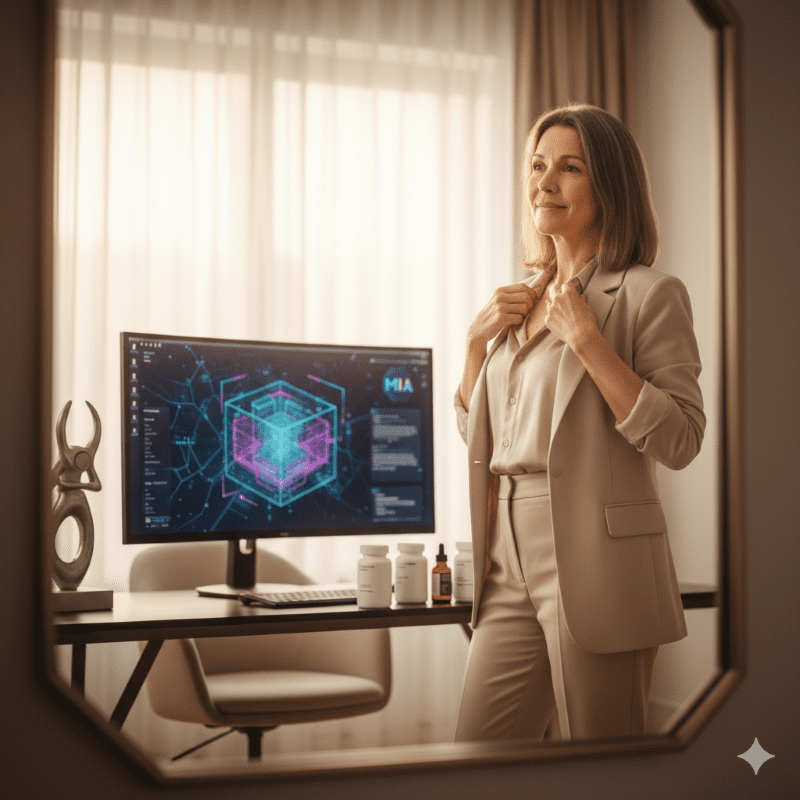 Marta 50+ vitoriosa e elegante se preparando após vencer etarismo e fadiga com suplementos.